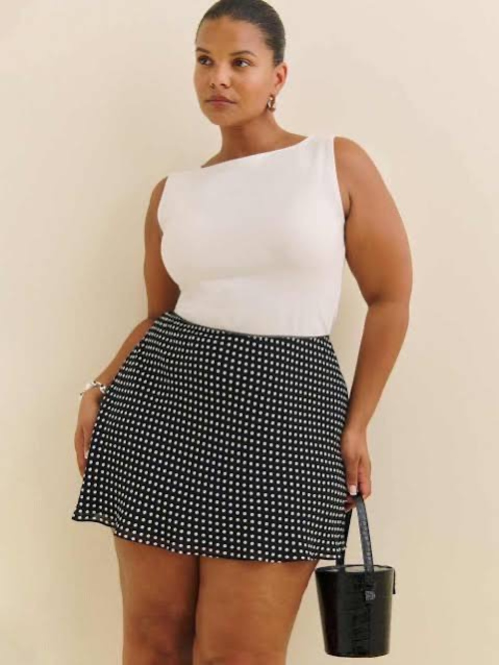 Polka Dot A-Line Mini Skirt - Black/White